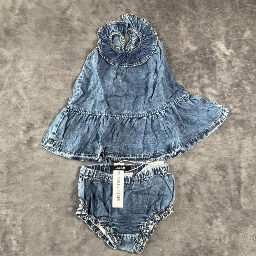 Joe's Baby Girl 2pc Acid Wash Denim Ruffle Top and Bloomers Set 12M JGS258223